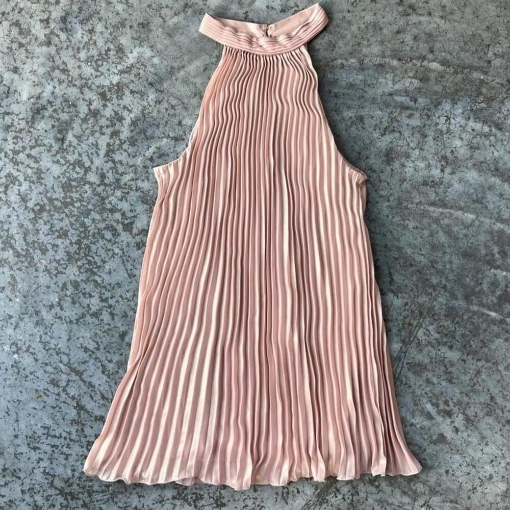 Worthington Rose Gold Metallic Shimmer Pleated Halter Top Summer Blouse Large